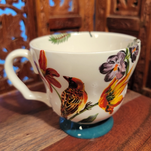 NWT Anthropologie Nathalie Lete Marais Dark Turquoise Birds Stoneware Mug - Picture 1 of 8